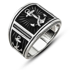 Silver Sea Anchor Crest Men's Ring