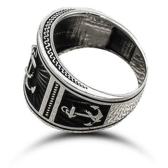Silver Sea Anchor Crest Men's Ring