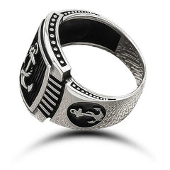 Silver Sea Anchor Crest Men's Ring