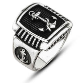 Silver Sea Anchor Crest Men's Ring