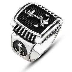 Silver Sea Anchor Crest Men's Ring