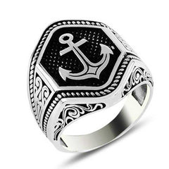 Silver Sea Anchor Crest Men's Ring