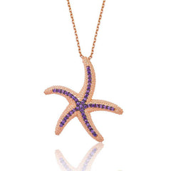Silver Purple Starfish Women's Necklace