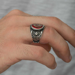 Bague pour homme en argent à motif croissant d'étoile