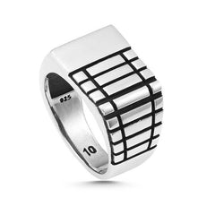 Silver Patterned Men's Ring