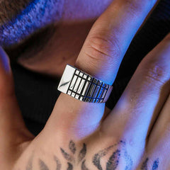 Silver Patterned Men's Ring