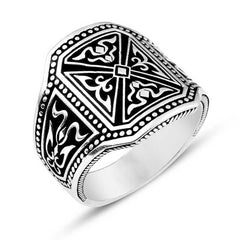 Silver Patterned Men's Ring