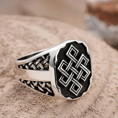 Silver Patterned Men's Ring