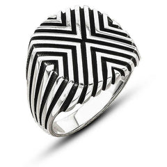 Silver Patterned Men's Ring