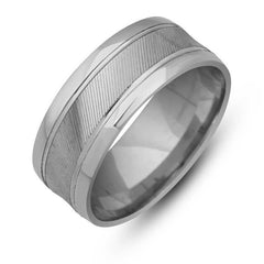 Silver Patterned Rhodium Wedding Ring