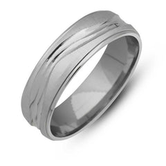 Silver Patterned Rhodium Wedding Ring