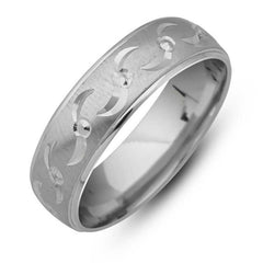 Silver Patterned Rhodium Wedding Ring