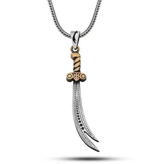 Silver Patterned Zulfiqar Sword Men's Necklace