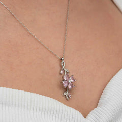 Silver Spinning Pink Clover Women's Necklace