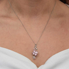 Silver Spinning Pink Clover Women's Necklace