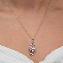Silver Spinning Pink Clover Women's Necklace