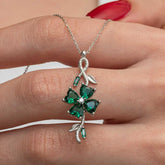 Silver Spinning Green Clover Women's Necklace