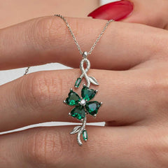 Silver Spinning Green Clover Women's Necklace