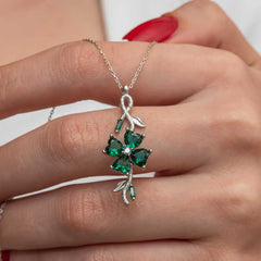 Silver Spinning Green Clover Women's Necklace