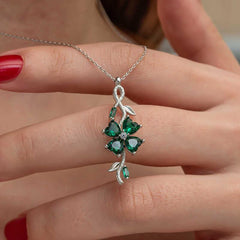 Silver Spinning Green Clover Women's Necklace