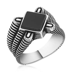 Silver Black Stone Men's Ring