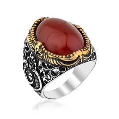 Bague homme en pierre d'agate argentée