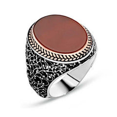 Bague homme en argent et pierre d'agate plate