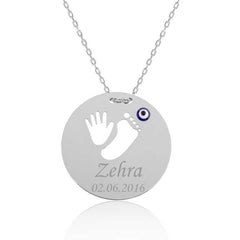 Silver Hand Footprint Named Mother Necklace