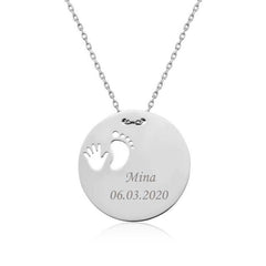 Silver Hand Footprint Newborn Necklace