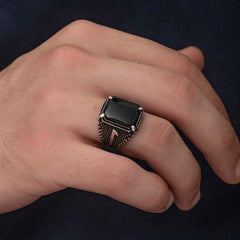 Silver Elif Onyx Men's Ring