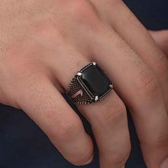Silver Elif Onyx Men's Ring
