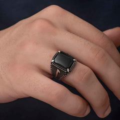Silver Elif Onyx Men's Ring