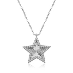 Silver Ruffle Patterned Star Women's Necklace