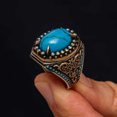 Silver Turquoise Stone Men's Ring