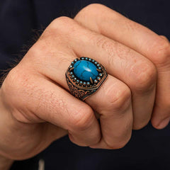 Silver Turquoise Stone Men's Ring