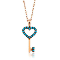 Silver Blue Heart Key Women's Necklace