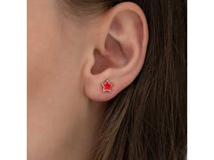 Boucles d'oreilles étoile rouge fluorescente en argent