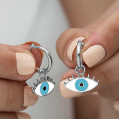 Silver Fluorescent Blue Eye Earrings