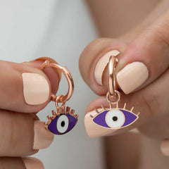 Silver Fluorescent Purple Eye Earrings