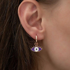 Silver Fluorescent Purple Eye Earrings