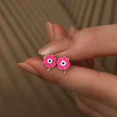 Boucles d'oreilles trèfle rose fluo argentées