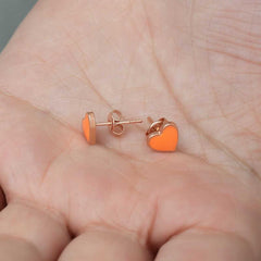 Boucles d'oreilles cœur orange fluorescent argenté