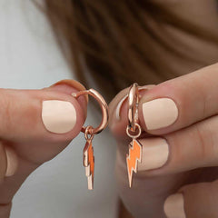 Silver Fluorescent Orange Lightning Earrings