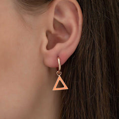 Silver Fluorescent Orange Triangle Earrings