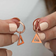 Silver Fluorescent Orange Triangle Earrings