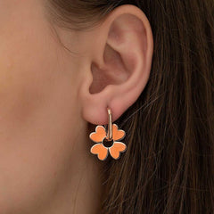 Boucles d'oreilles trèfle orange fluorescent argenté
