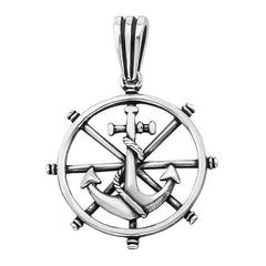 Silver Ship's Wheel Men's Necklace