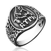 Silver Gokturkish Turkish Written Grey Wolf Men's Ring