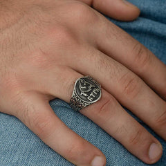 Silver Gokturkish Turkish Written Grey Wolf Men's Ring