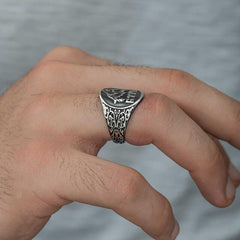 Silver Gokturkish Turkish Written Grey Wolf Men's Ring